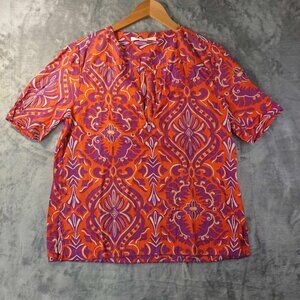 Diane Von Furstenberg Women 12 Orange Beachy Lightweight Vneck Short Sleeve Top